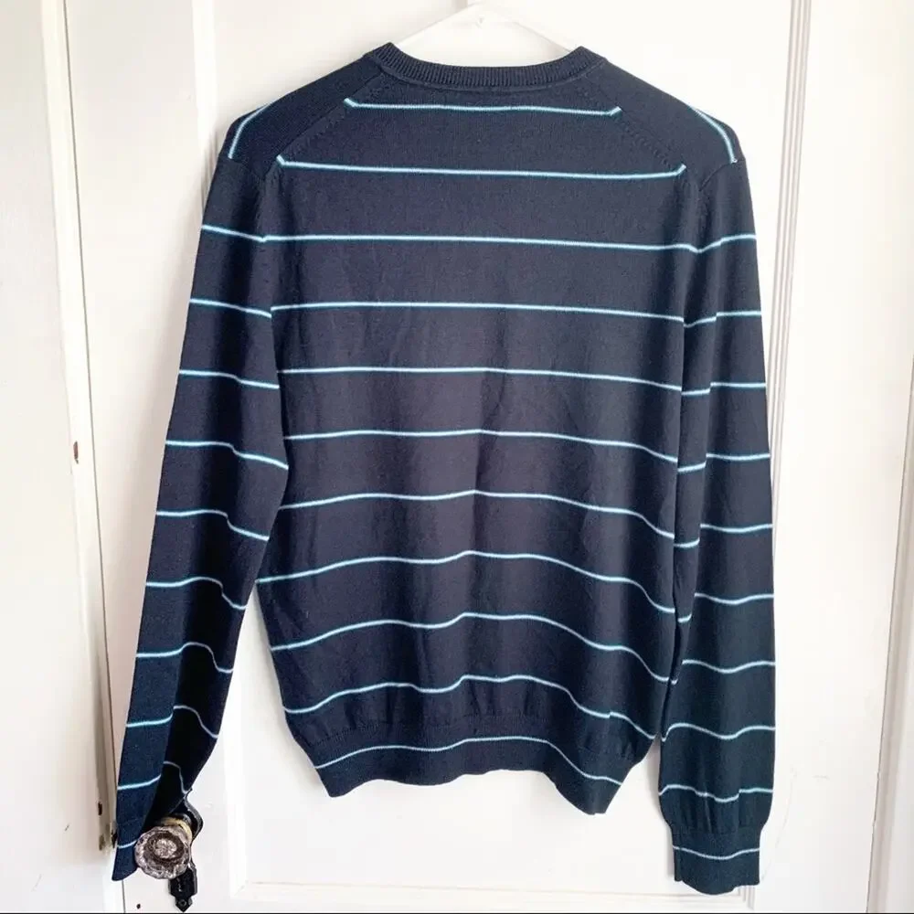Banana Republic Men’s Silk Cashmere Long Sleeve Striped V-Neck Navy Sweater S